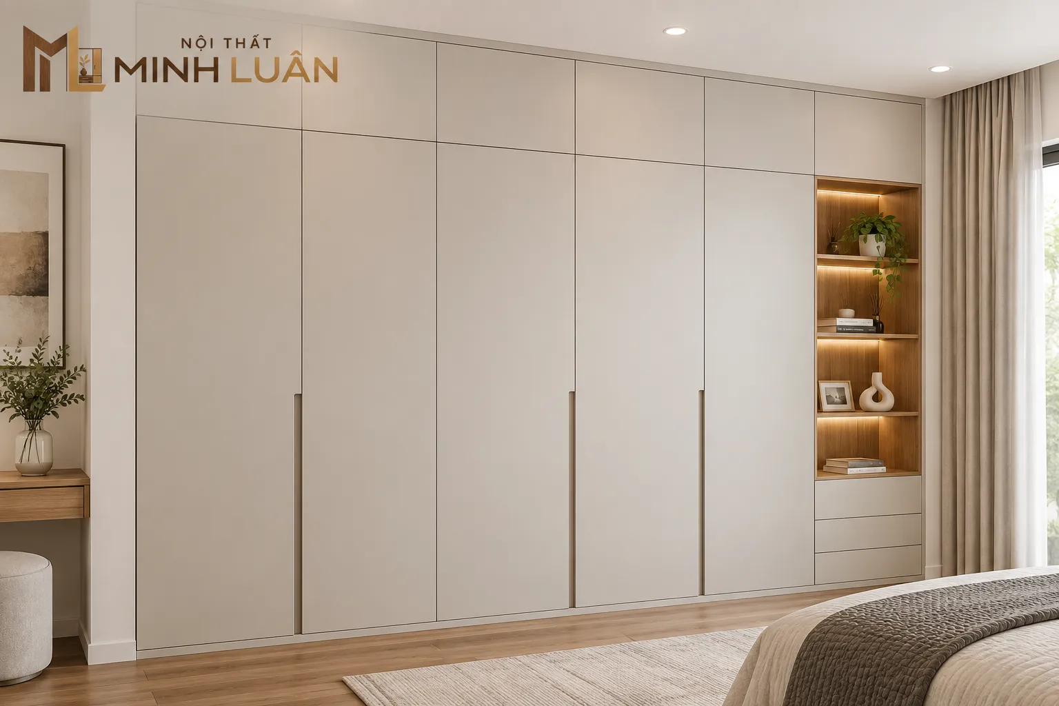 Tủ Quần Áo Kịch Trần Kết Hợp Kệ Trang Trí Gỗ Hiện Đại 3 Tủ Quần Áo Kịch Trần Kết Hợp Kệ Trang Trí Gỗ Hiện Đại - Ảnh 3