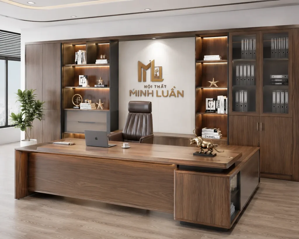 Bàn làm việc giám đốc bằng gỗ thiết kế sang trọng và tiện dụng