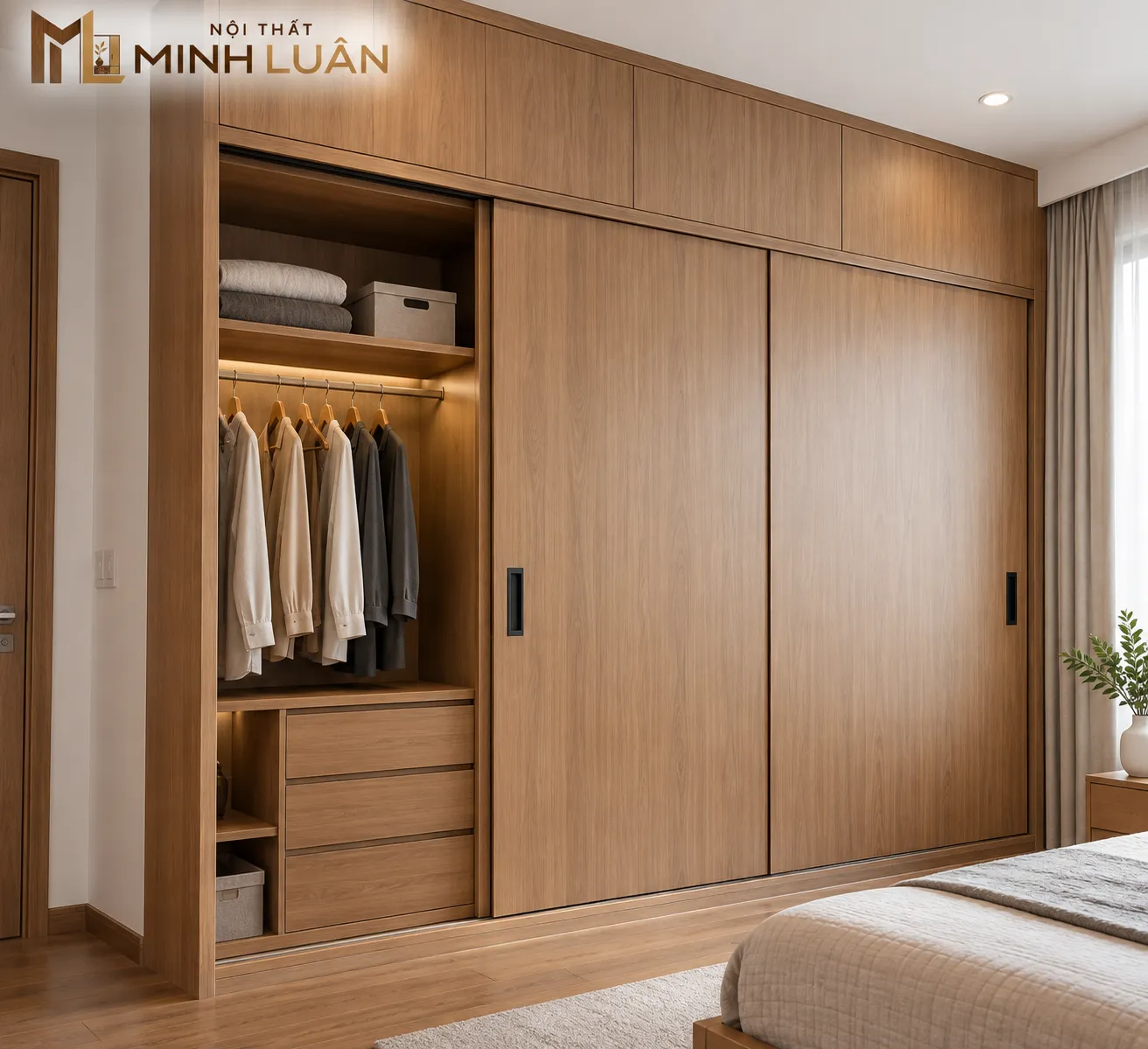 Tủ Quần Áo Kịch Trần Kết Hợp Kệ Trang Trí Gỗ Hiện Đại 2 Tủ Quần Áo Kịch Trần Kết Hợp Kệ Trang Trí Gỗ Hiện Đại - Ảnh 2