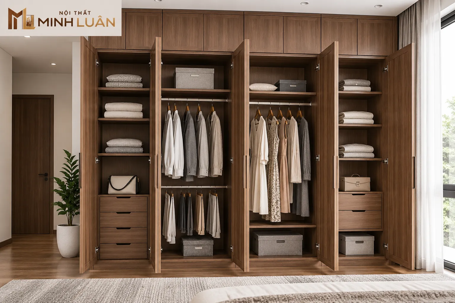 Tủ Quần Áo Kịch Trần Kết Hợp Kệ Trang Trí Gỗ Hiện Đại 4 Tủ Quần Áo Kịch Trần Kết Hợp Kệ Trang Trí Gỗ Hiện Đại - Ảnh 4