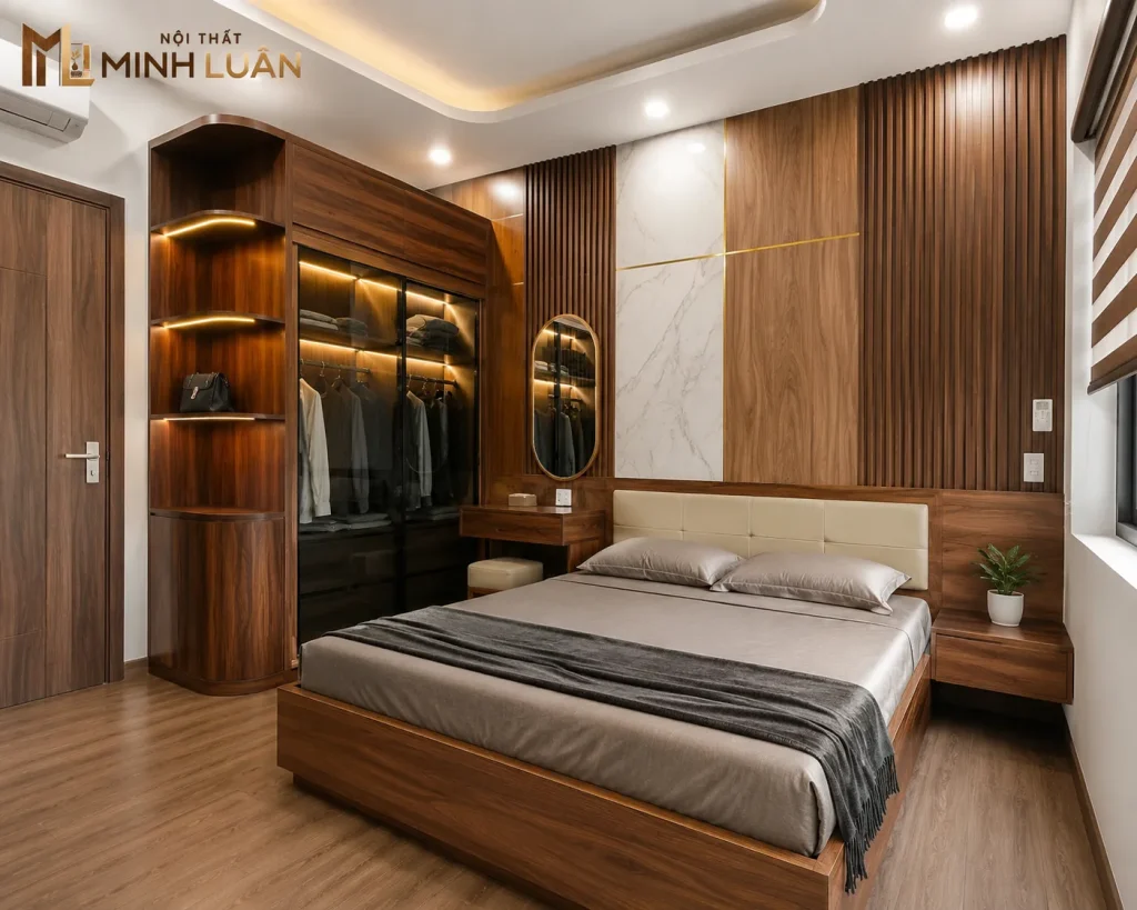 Công trình Nội Thất Phòng Ngủ bằng gỗ được Nội Thất Gỗ Minh Luân thiết kế và hoàn thiện
