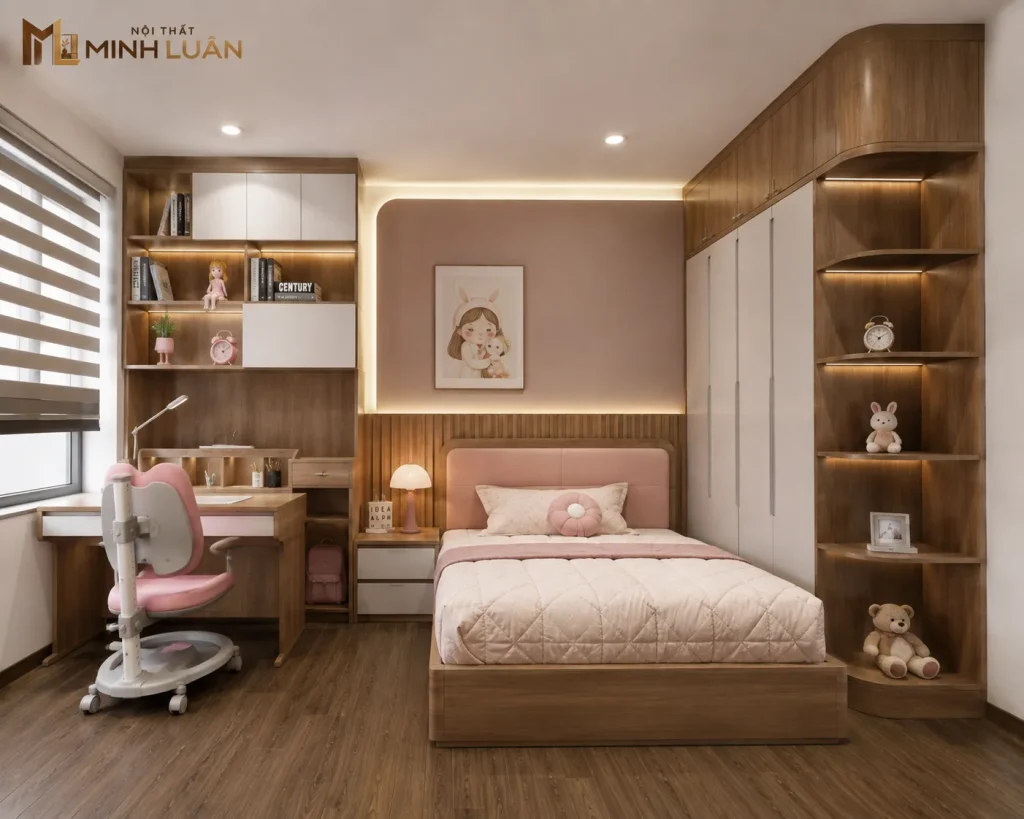 Nội thất Gỗ Minh Luân thiết kế phòng ngủ trẻ em bằng gỗ theo diện tích, nhu cầu và phong cách riêng của từng gia đình.