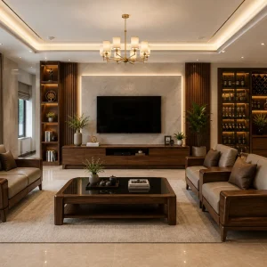 Nội Thất Phòng Khách 9 Không gian nội thất phòng khách bằng gỗ hiện đại, tiện nghi