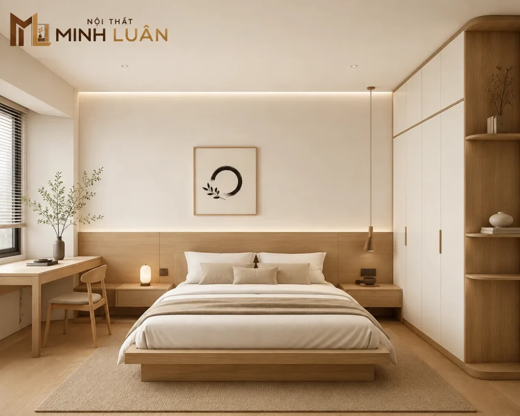 Nội Thất Phòng Ngủ gỗ phong cách tối giản, hài hòa với gam màu trung tính