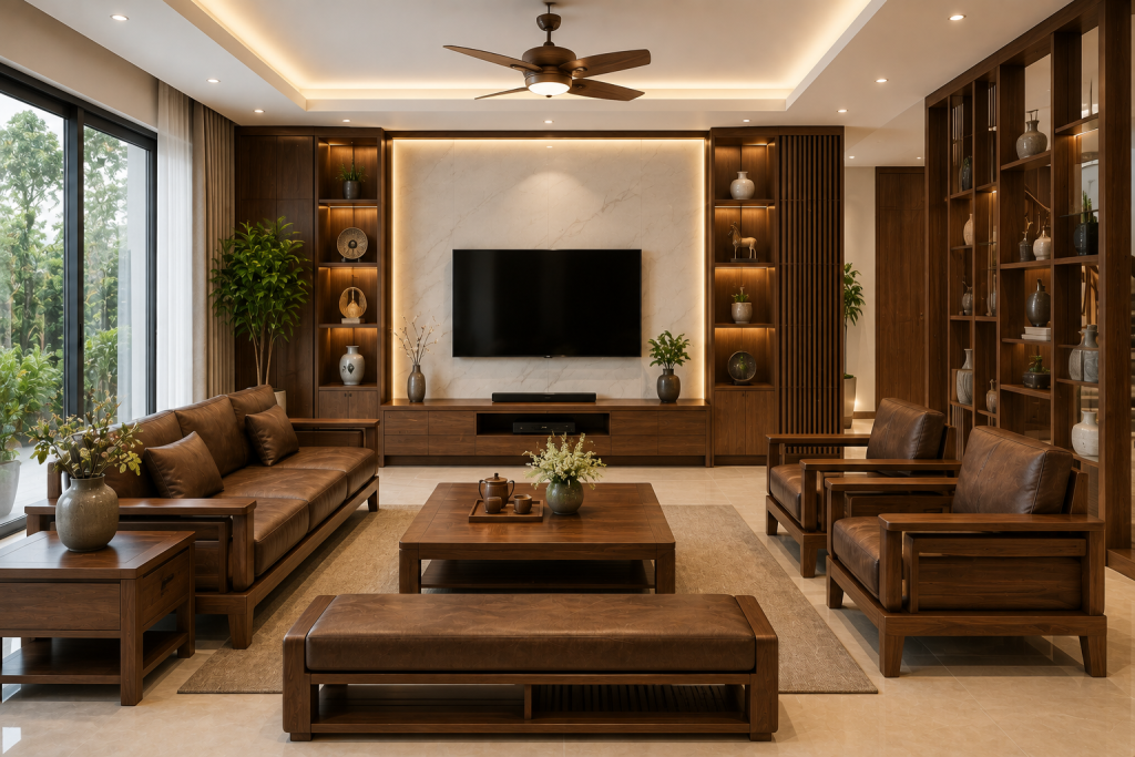 Nội Thất Phòng Khách 31 Kệ tivi kết hợp vách trang trí tạo điểm nhấn cho phòng khách