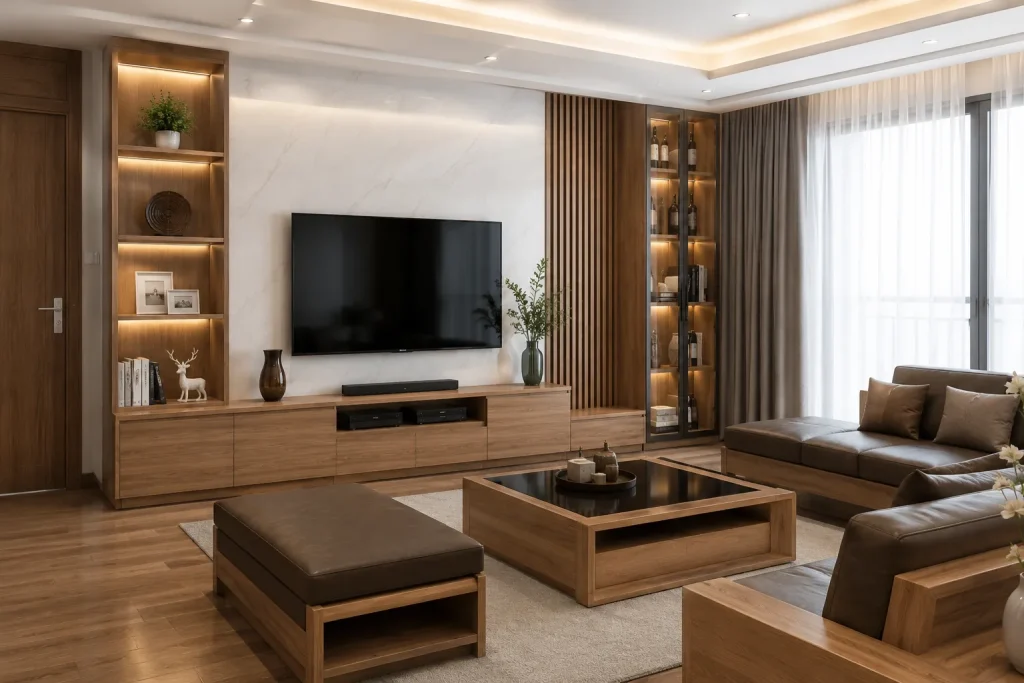 Nội Thất Phòng Khách 29 Nội thất phòng khách gỗ công nghiệp hiện đại, đa dạng kiểu dáng