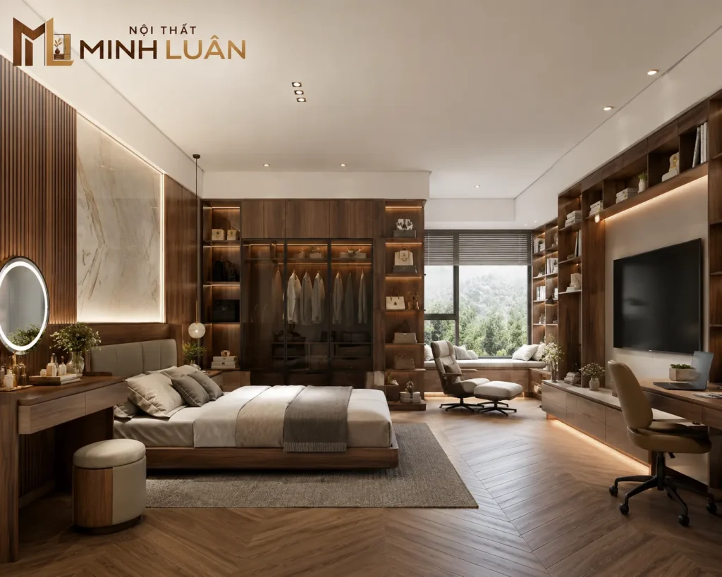 Phòng ngủ master có diện tích lớn hơn nên có nhiều phương án thiết kế.