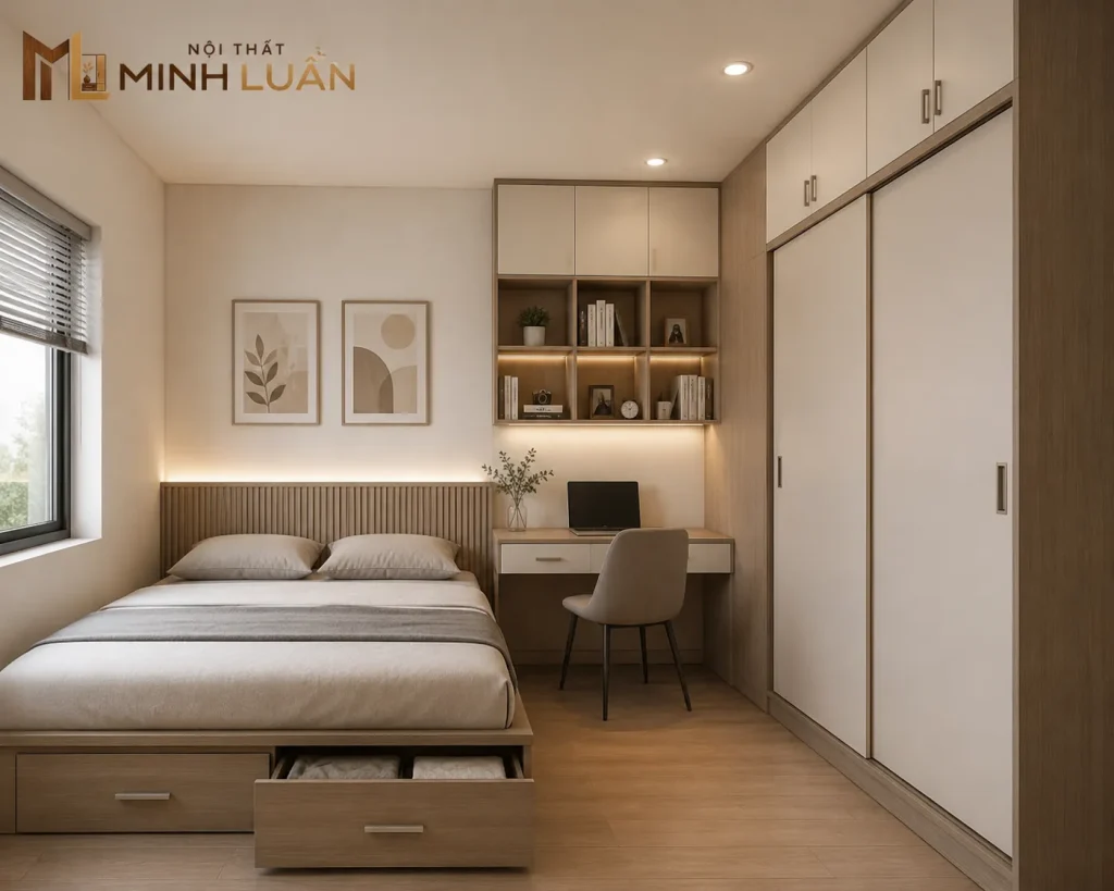 Lựa chọn kích thước giường ngủ phù hợp giúp tối ưu diện tích và bảo đảm lối đi thuận tiện.