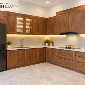 Tủ Bếp Gỗ Tự Nhiên Chữ L Có Tủ Trên Kính Hiện Đại 7 Tủ Bếp Gỗ Tự Nhiên Chữ L Có Tủ Trên Kính Hiện Đại - Ảnh 4
