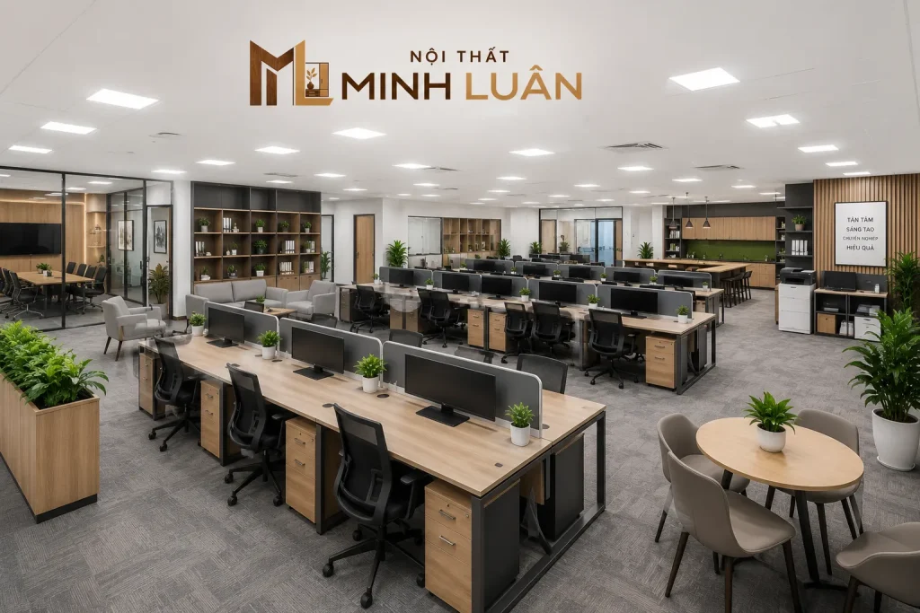 Thiết kế Nội Thất Văn Phòng bằng gỗ cho không gian diện tích lớn
