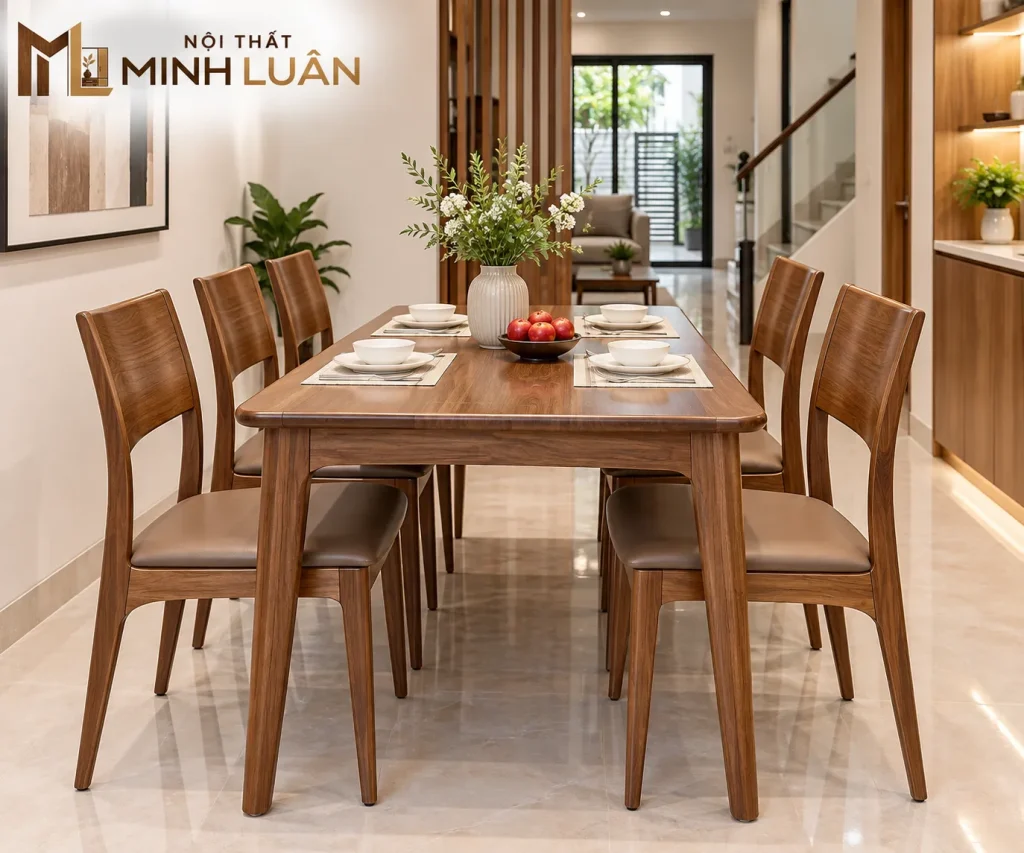 Bộ bàn ăn 6 ghế bằng gỗ là lựa chọn phổ biến cho nhiều gia đình