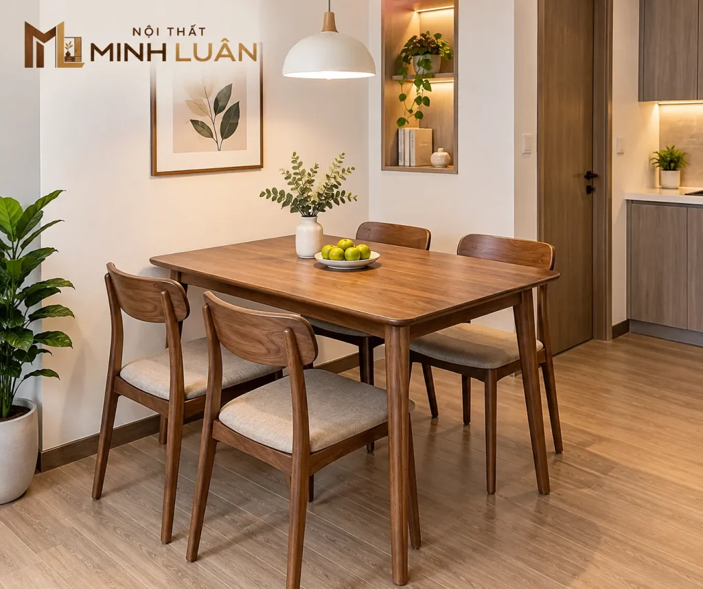 Thiết kế bộ bàn ăn theo kích thước giúp tận dụng hiệu quả diện tích phòng ăn