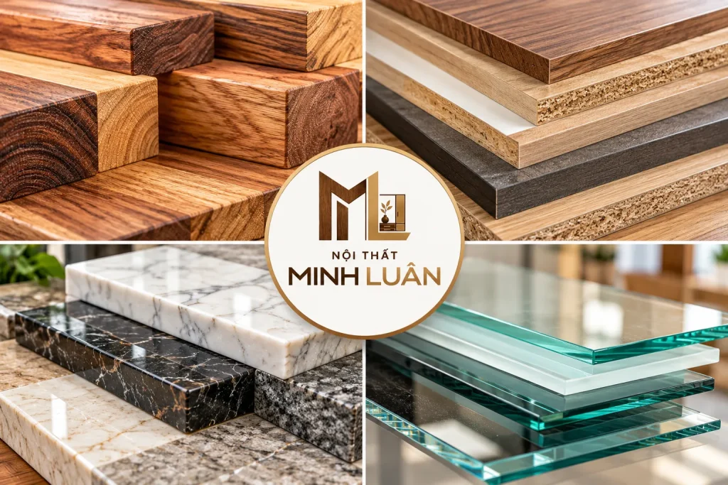 Nội Thất Phòng Khách 32 Phối hợp vật liệu gỗ, đá và kính trong thiết kế phòng khách