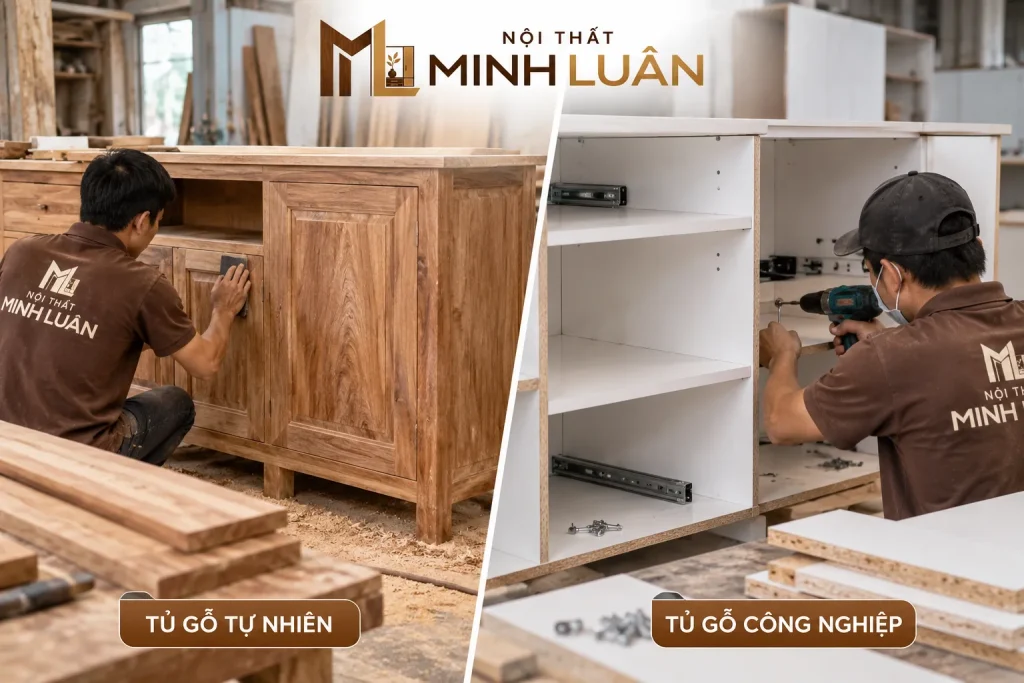Nên Chọn Gỗ Tự Nhiên Hay Gỗ Công Nghiệp? Ưu Nhược Điểm 8 Tủ bếp cần được lựa chọn vật liệu phù hợp với môi trường có độ ẩm và tiếp xúc với nước