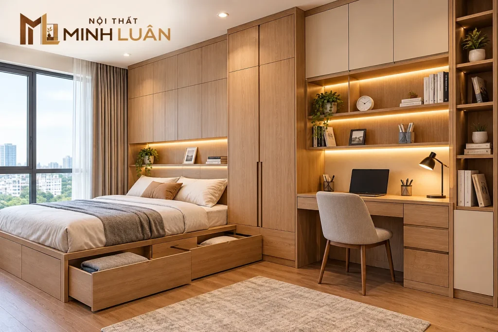 Xu Hướng Nội Thất Gỗ Hiện Đại 2026: Tự Nhiên, Tinh Gọn 20 Nội thất gỗ đa năng giúp tối ưu diện tích và tăng khả năng lưu trữ cho nhà phố, căn hộ.