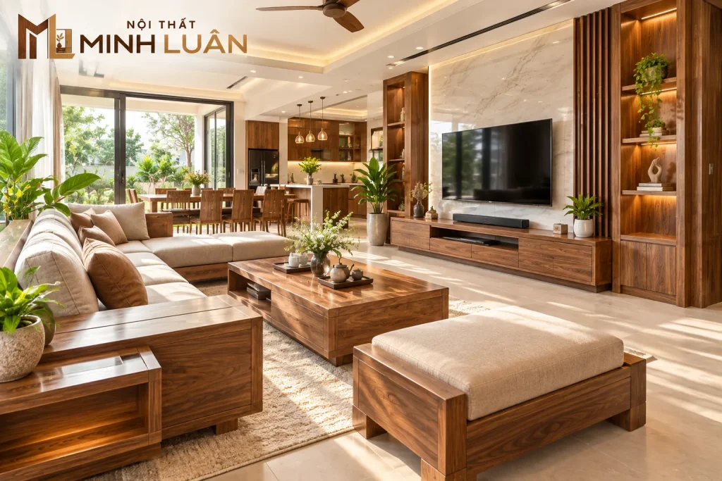 Xu Hướng Nội Thất Gỗ Hiện Đại 2026: Tự Nhiên, Tinh Gọn 14 Không gian nội thất gỗ hiện đại 2026 với thiết kế tối giản, ấm áp và gần gũi thiên nhiên.