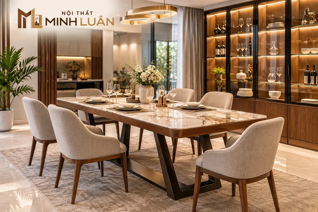 Xu Hướng Nội Thất Gỗ Hiện Đại 2026: Tự Nhiên, Tinh Gọn 19 Kết hợp gỗ với đá, kính, kim loại và vải tạo nên vẻ hiện đại nhưng vẫn giữ được sự ấm áp.