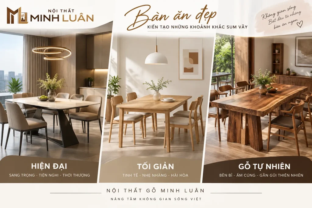 Các phong cách bộ bàn ăn bằng gỗ từ hiện đại đến tối giản, tự nhiên