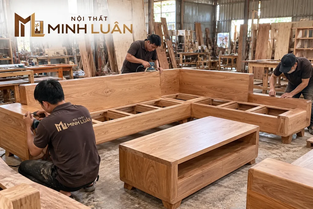 Nội thất Gỗ Minh Luân chuyên thiết kế, sản xuất và thi công bộ sofa gỗ