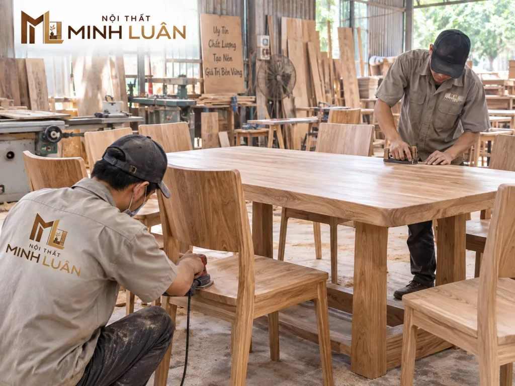 Bộ bàn ăn bằng gỗ được thiết kế phù hợp với không gian và nhu cầu sử dụng