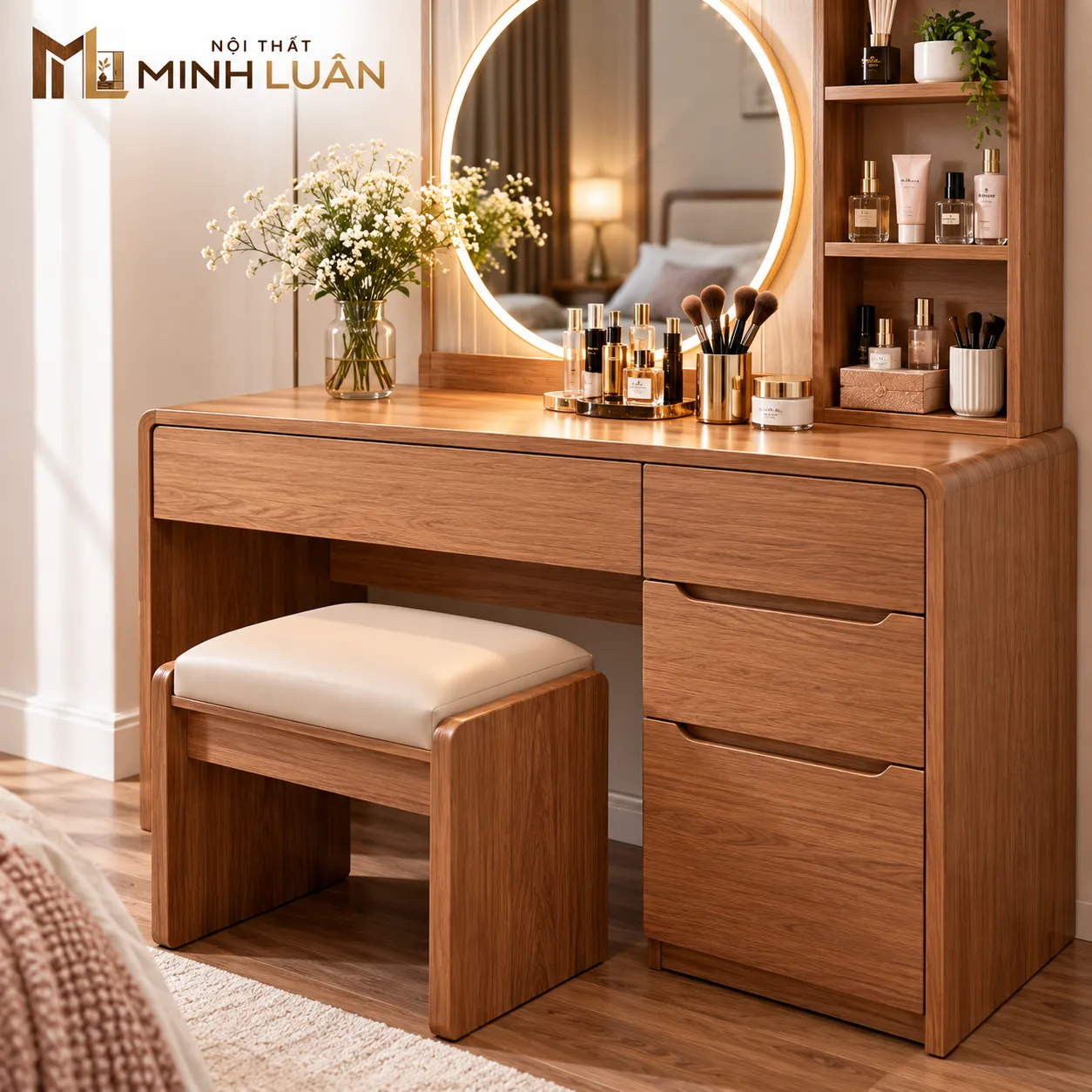 Mẫu bàn trang điểm gỗ hiện đại, thiết kế tối giản