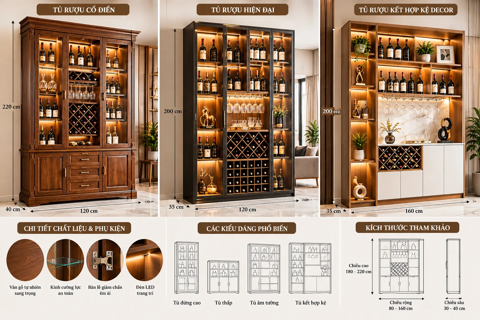 Lựa chọn tủ rượu phù hợp với diện tích và phong cách nội thất