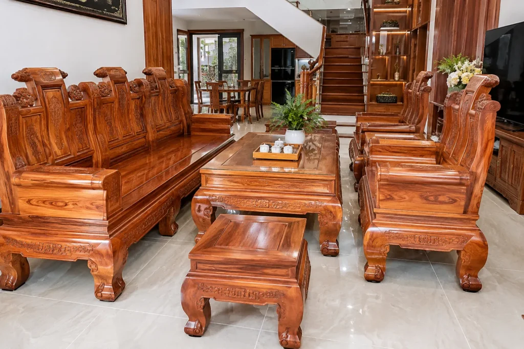Lựa chọn đúng màu sắc và loại gỗ giúp phòng khách hài hòa với diện tích, ánh sáng và phong cách thiết kế tổng thể.